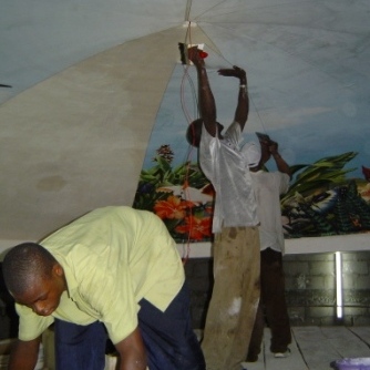Wallpapering a dome in Lagos.